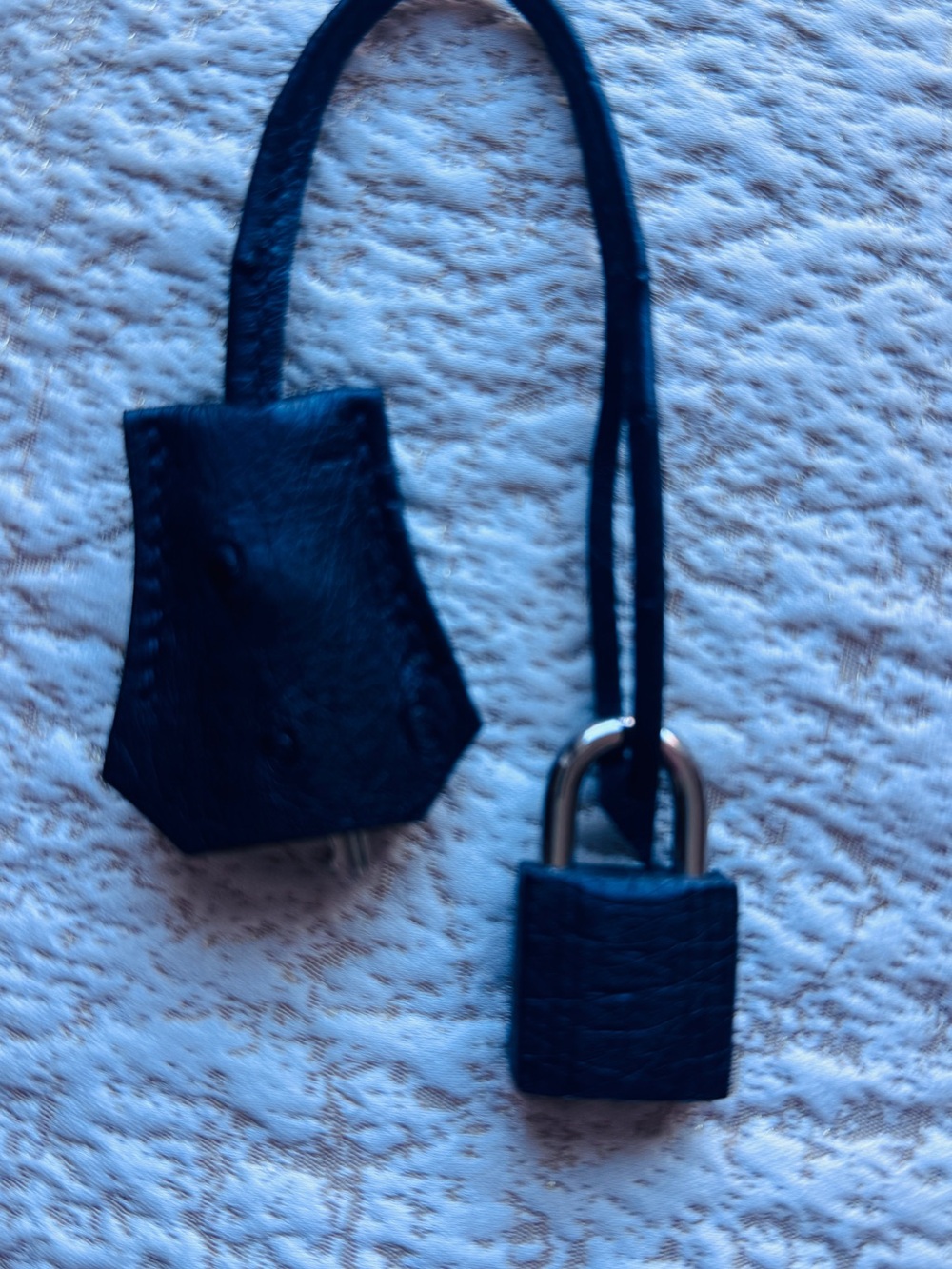 Authentic Hermes Birkin 25 Ostrich Black Leather Padlock Charm Bag Accessory